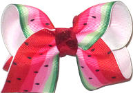 Toddler Watermelon Print over White Double Layer Overlay Bow